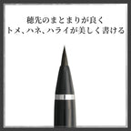 Elegant Japanese calligraphy strokes created with the Kuretake No. 13 brush pen with Macro shot of synthetic hair brush tip showing individual bristles