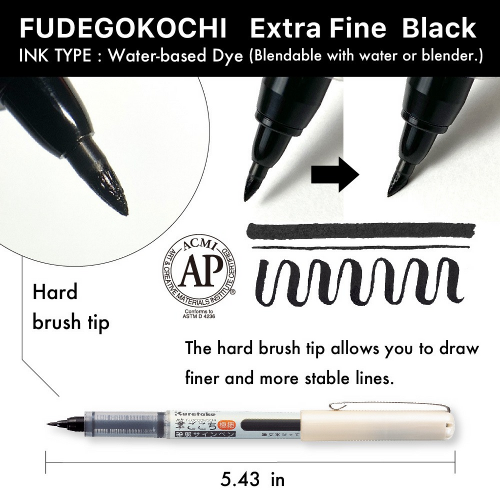 Kuretake Fudegokochi Brush Pen — Firm Felt Tip for Lettering & Illustration