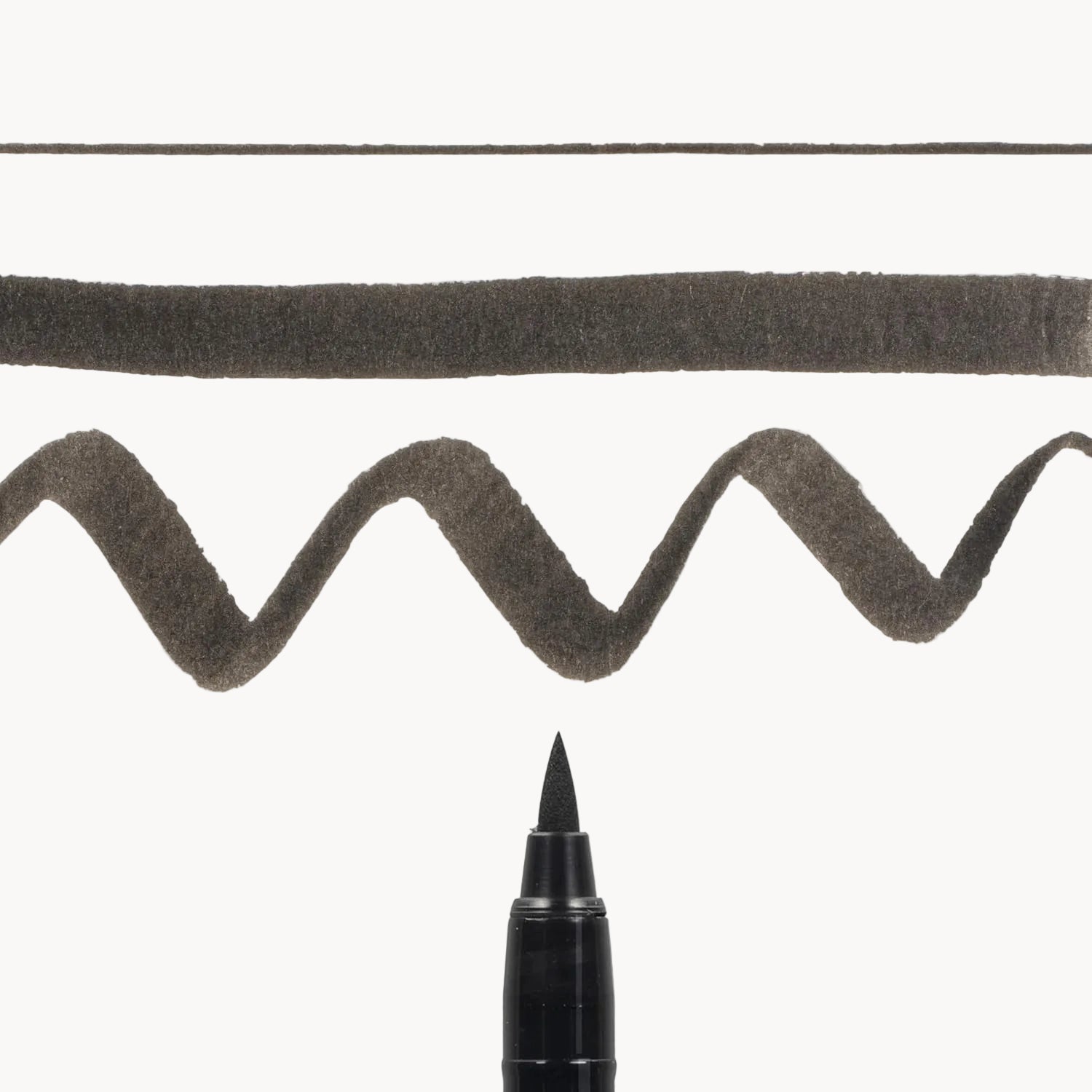 Calligraphy brush stroke demonstrating the line variation of the Pigma Medium Brush

