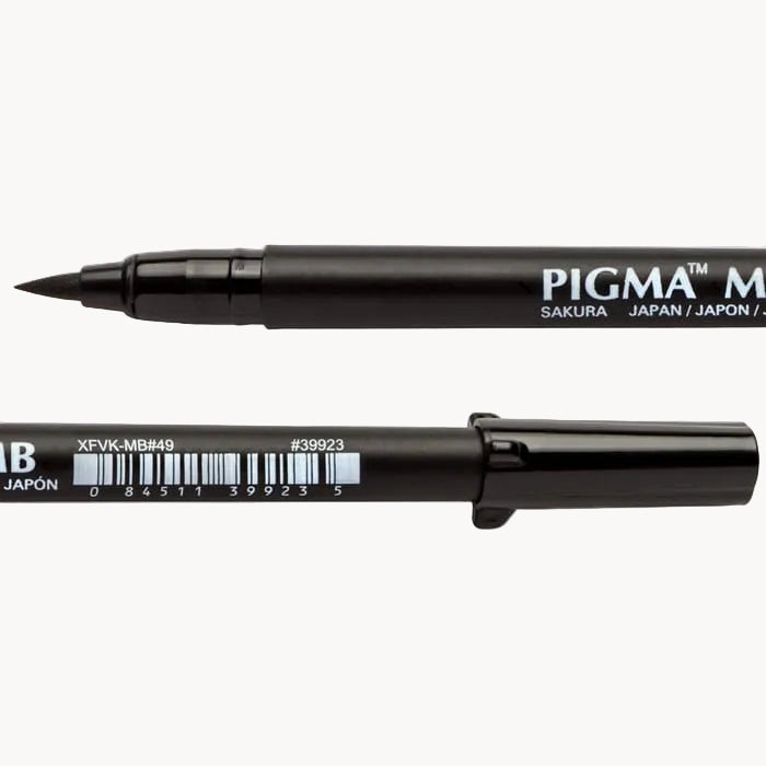 Close-up of the Sakura Pigma MB nylon brush tip showing the sharp tapered point